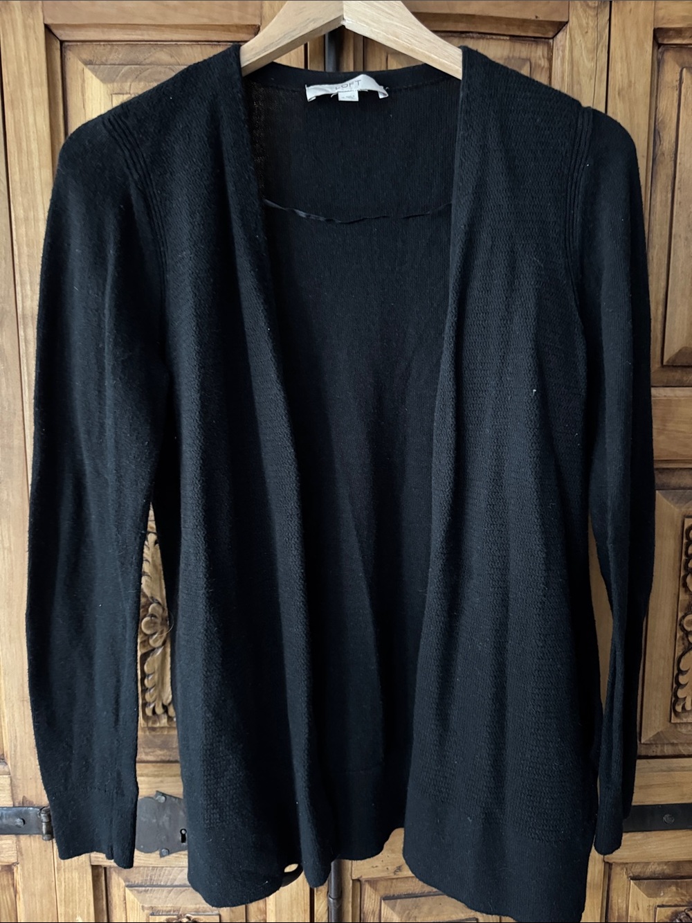 LOFT Black Open-Front Knit Cardigan